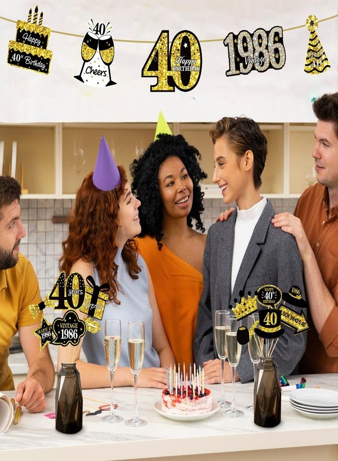 Guiruiy 21Pcs 40th Birthday Decoration Photo Booth Props for Men Women, Funny Black Gold Vintage 1986 40th Birthday Props Kit with Sticks Party Supplies, Cheers to 40 Bday Photo Props Sign Decor - Image 2
